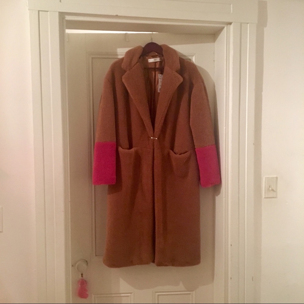 Mango color block teddy coat